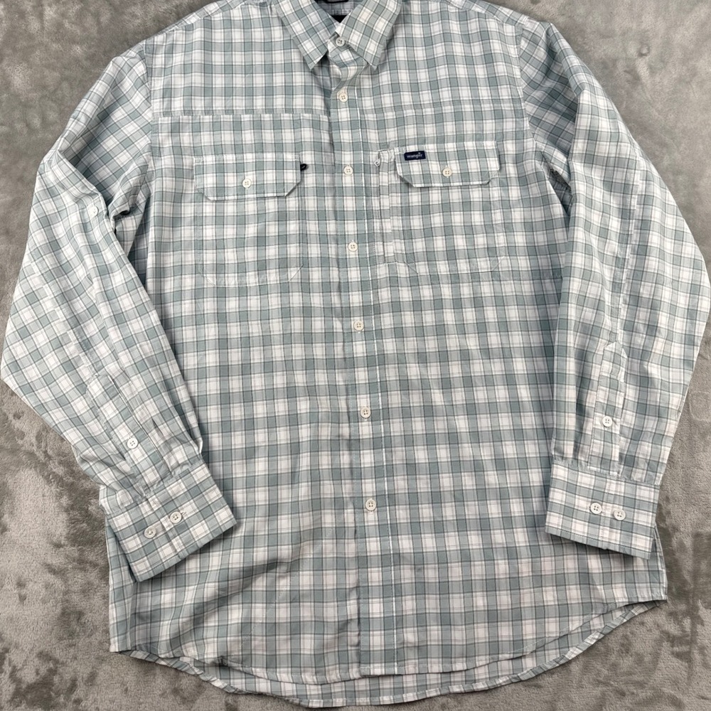 Wrangler Button-down Shirt Mens L Outdoor Green Plaid Performance EUC